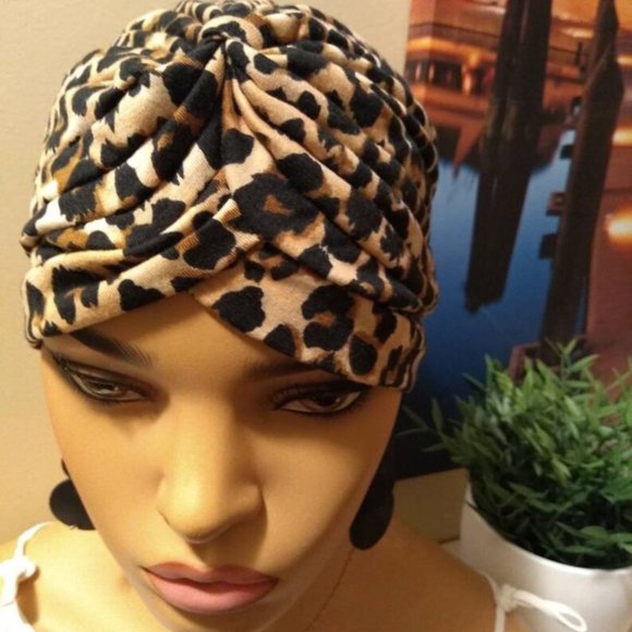 Leopard Cheetah PRE-TIED HEADWRAP - Pre-Tied Turban, Pre Tied Head Scarf, Head - Picture 6 of 7